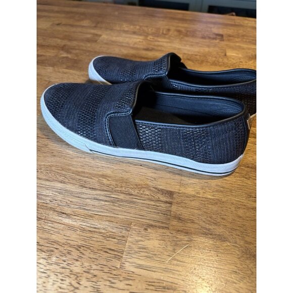 LAUREN RALPH LAUREN Jinny Black Slip On Sneakers Faux Straw Casual Preppy Size 6 - Picture 2 of 6